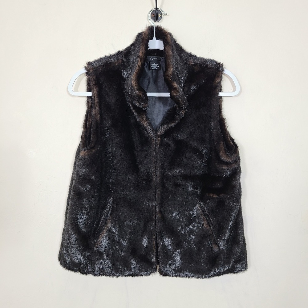 Dark Brown Faux Fur‎ Womens S Vest Mob Wife Luxury Winter Glam Elevated Casual